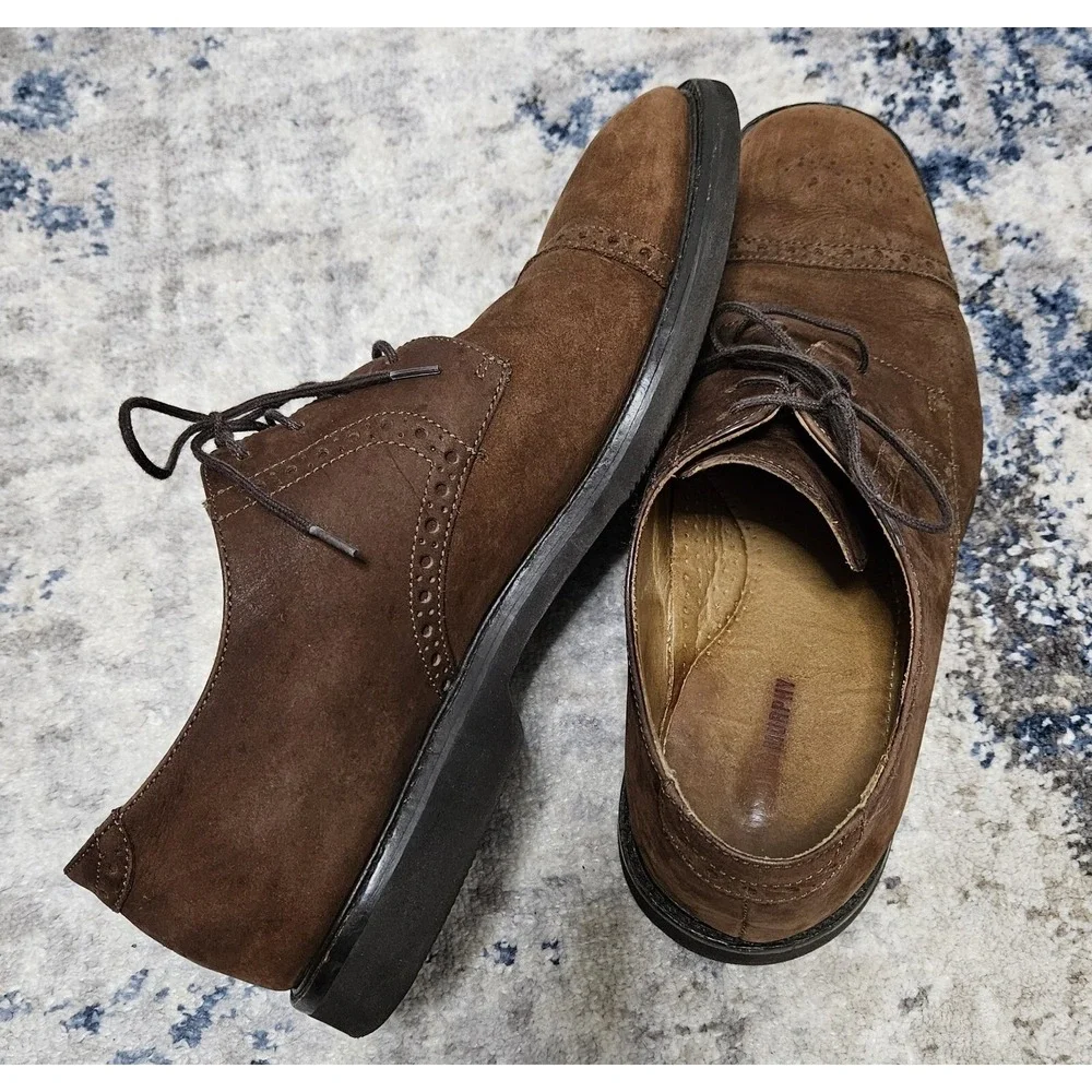 Johnston & Murphy Dress Shoes Mens 10M Brown Suede Cap‎ Toe Brogue Brazil Preppy